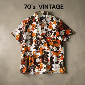 70s 빈티지 아로하 셔츠 면 100% 꽃무늬 하와이안 셔츠 블루마운틴 구제 의류