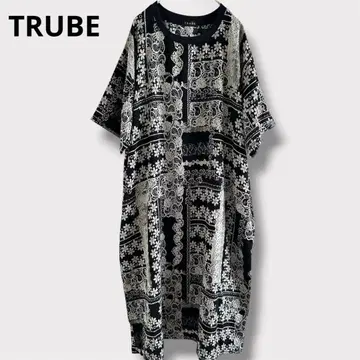 [ 새상품급 ] TRUBE 올 패턴 레이스 패치워크 패턴 롱 원피스 루즈핏