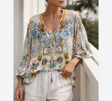 Roberto Cavalli 이탈리아제 오리엔탈 패턴 블라우스 38