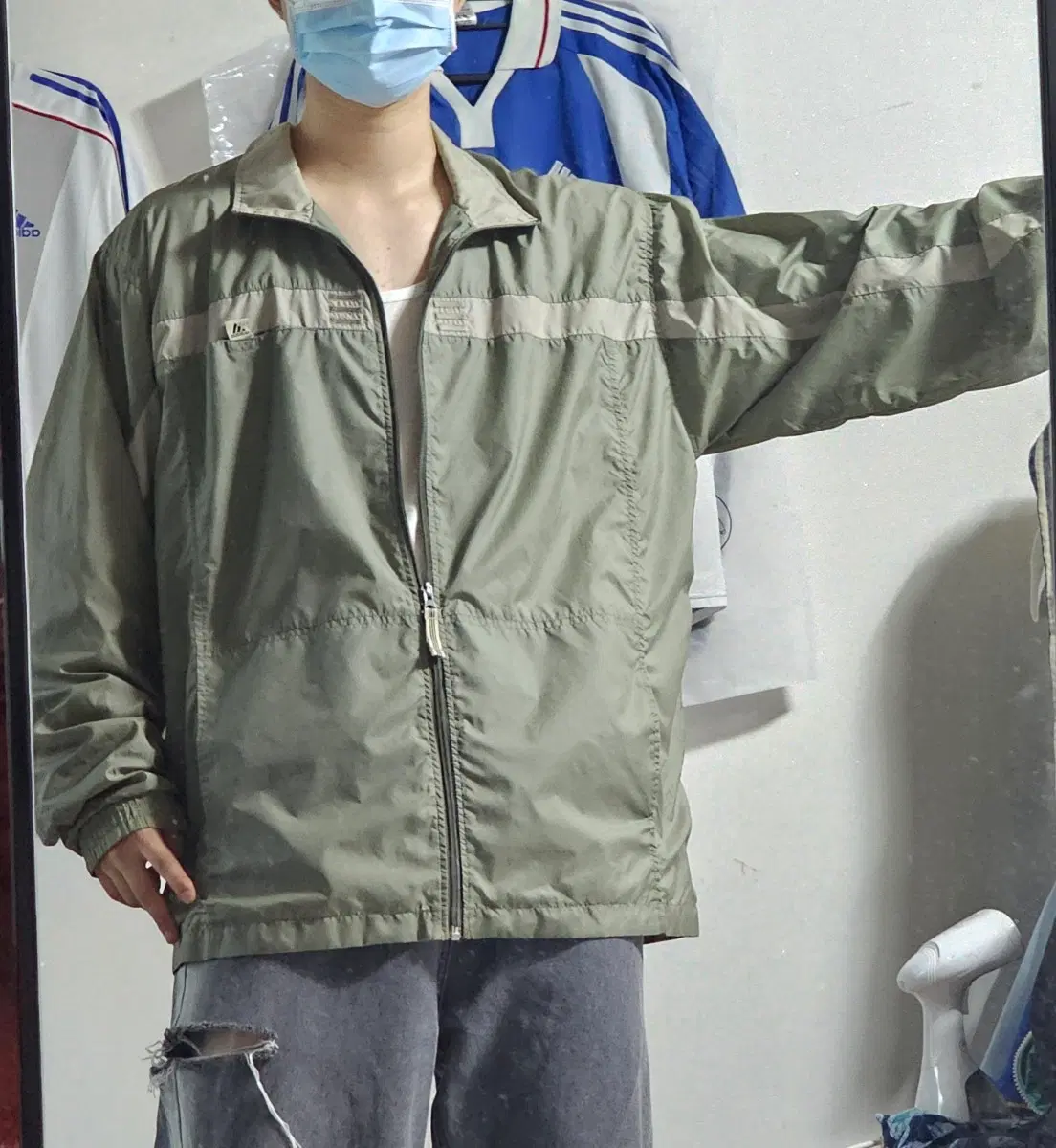 XXL 아디다스 카키 90s 올드스쿨 바람막이 오버핏 자켓 코르티스