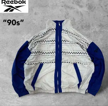 레어 90s 리복 구제 의류 레트로 패턴 쉘 나일론 자켓 블루 XXL