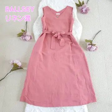 새상품급 BALLSEY 린넨 혼방 플레어 원피스 벨트 포함 핑크
