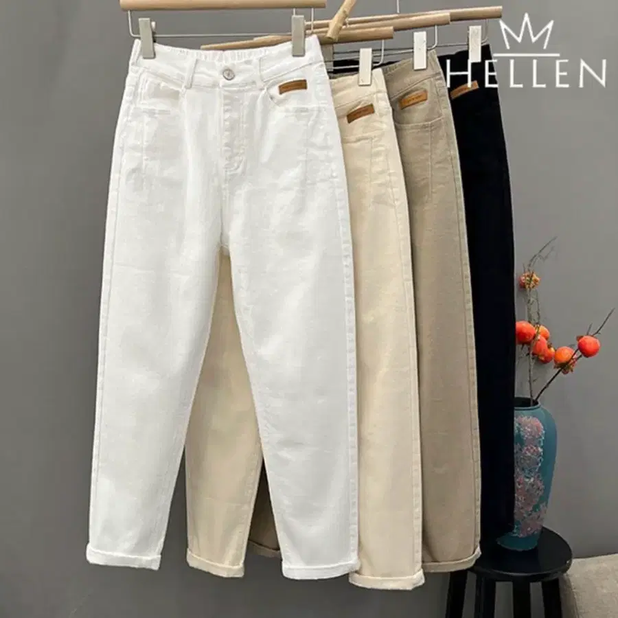 HELLEN 여성 데님 팬츠 아이보리