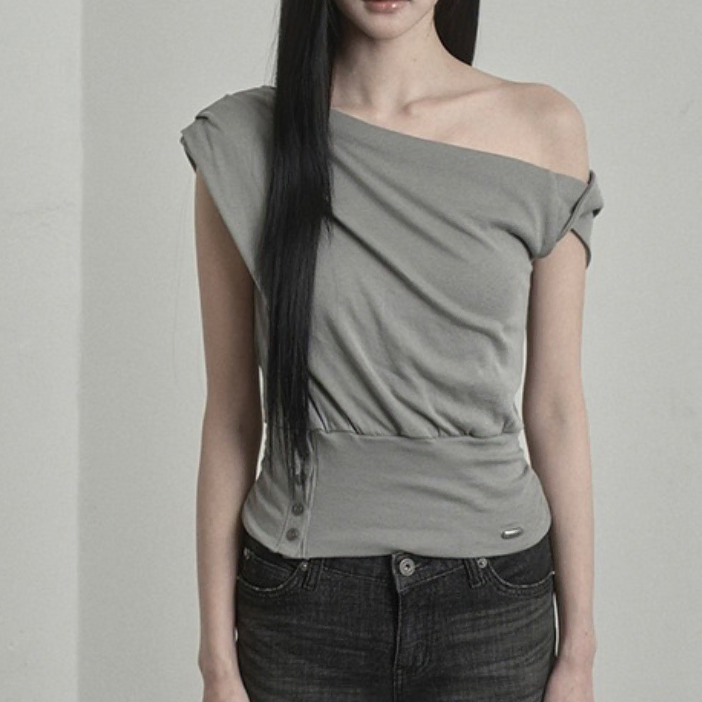 이네기 웨이스트 셰이프드 버튼 탑 카키 taupe Waist-Shaped Button Top
