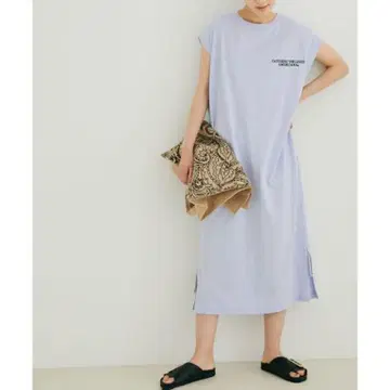 AMERICANA 아메리카나 사이드 지퍼 로고 티셔츠 원피스 파랑