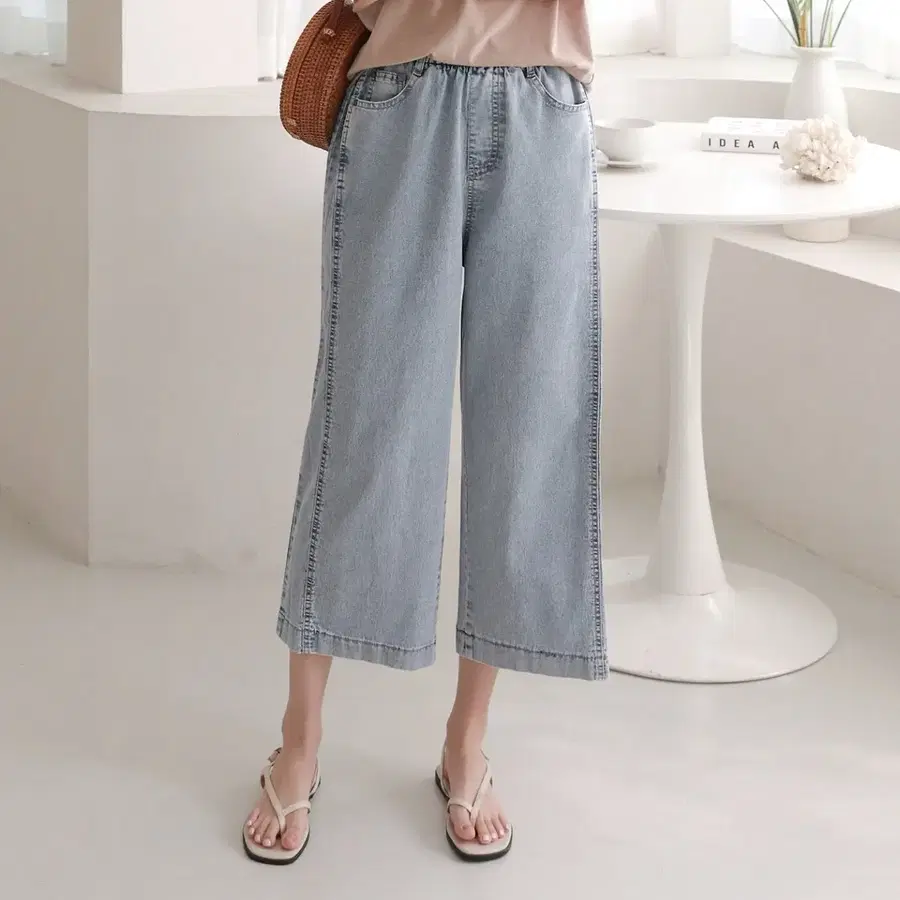 (XL) 연청 스판 밴딩 8부 청바지