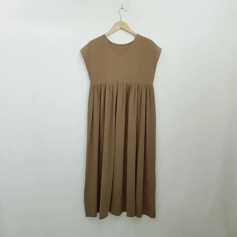 빈티지 브이넥 캡소매 플레어 반팔 롱 원피스 여M R581