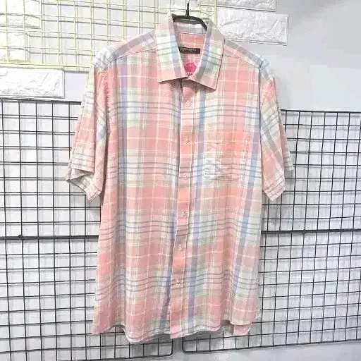 143) 105사이즈  남성 체크 반팔 셔츠