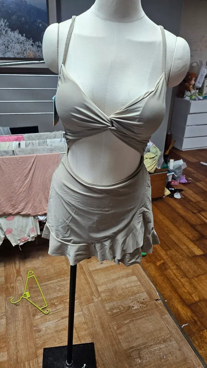 끈 비키니 원피스 모노키니 베이지