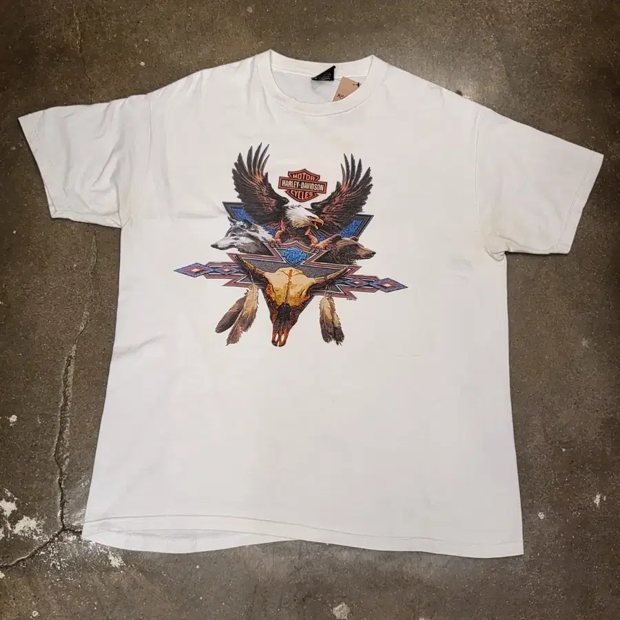미국빈티지 할리데이비슨 독수리 늑대 프린팅 반팔 티셔츠