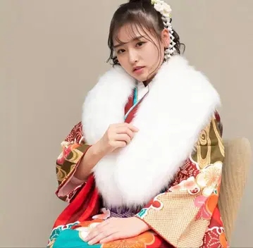 KYOETSU 성인식 숄 퍼 후리소데 스냅 버튼 화이트