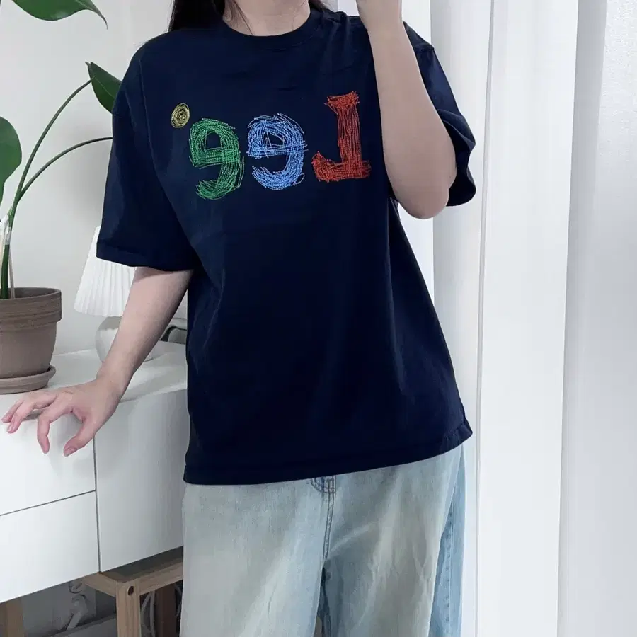 LEE 딥네이비 자수로고 반팔티 [ S ]