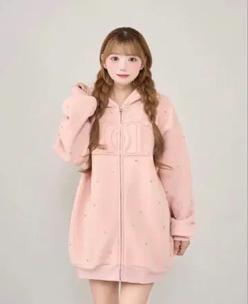 Darich 비쥬 집업 후드티 핑크