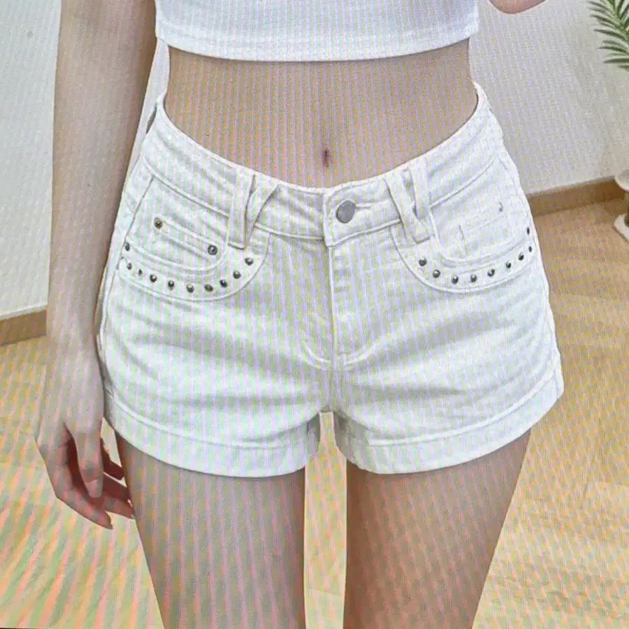 (해외배송)데님 핫팬츠 스터드 장식 3컬러