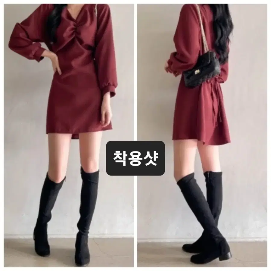 [s~m] 가을, 겨울, 크리스마스 데이트룩 / 연말 파티 원피스 / 와인색, 버건디색, 빨강, 빨간색, 레드