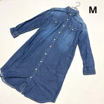 데님 셔츠 원피스 롱 기장 긴팔 인디고 M 사이즈
