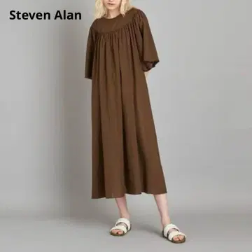스티븐 앨런 개더 드레스 와이드 슬리브 코튼 동일 원단 벨트 포함