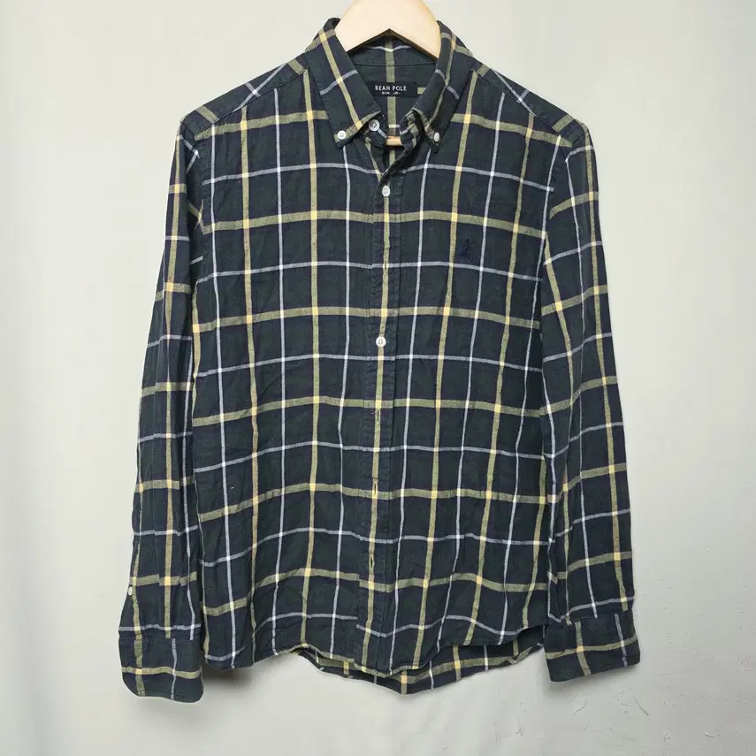 [BEAN POLE] 남성 체크 슬림핏 버튼다운 셔츠, 남방 95