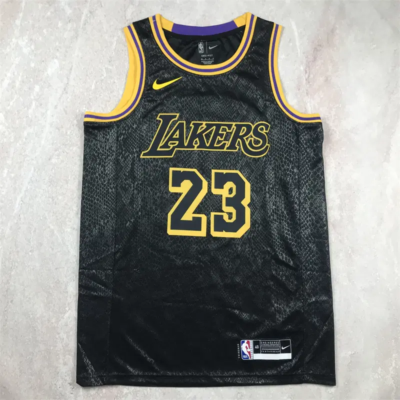 NBA 농구복 2025년 레이커스 23호 르브론 제임스 블랙 파이톤