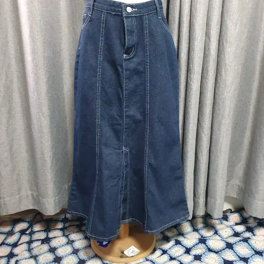 88스티치 데님 롱스커트
