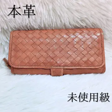 미사용급 천연 가죽 가죽 장지갑 카멜 뜨개질 라운드 지퍼