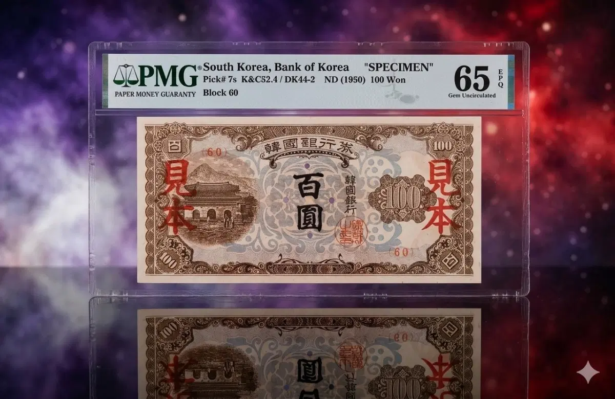 아주귀한 오리지널 견양권 1950년 광화문 백원 pmg65 완전미사용(견양 지폐 구권 실버은화 주화 민트)