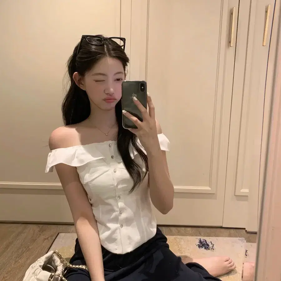 제니오 셸리 프릴 블라우스 화이트 S