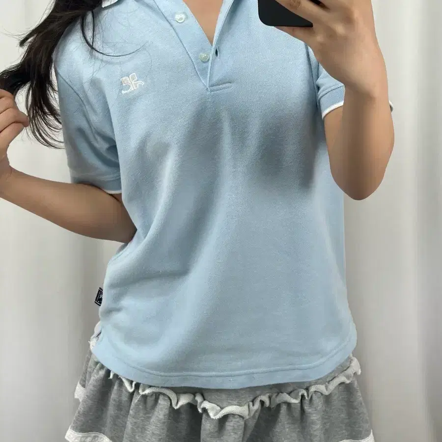 꾸레쥬 스카이블루 반팔 PK 카라티