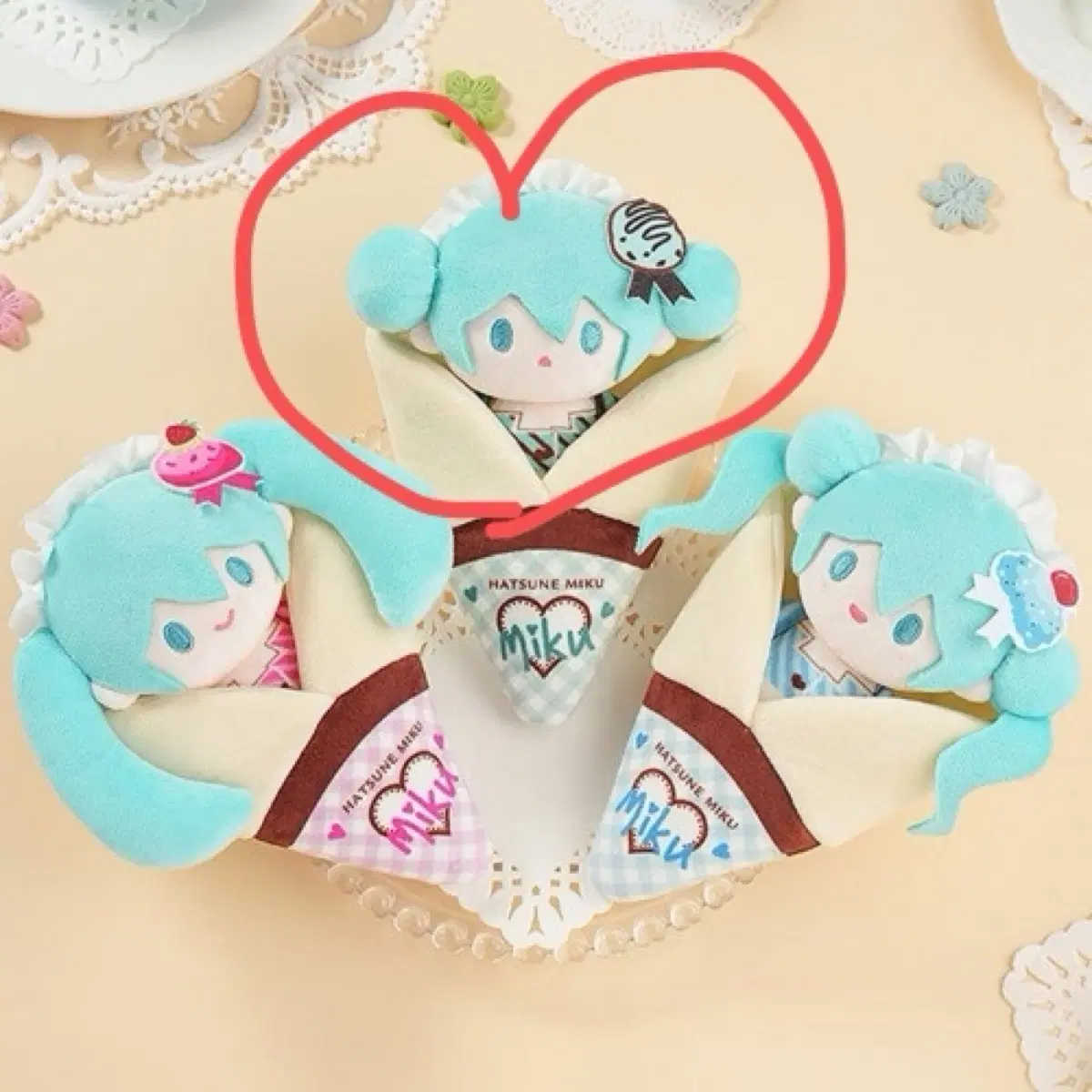 보컬로이드 하츠네 미쿠 크레페 크레이프 시리즈 봉제 인형 민트 초코