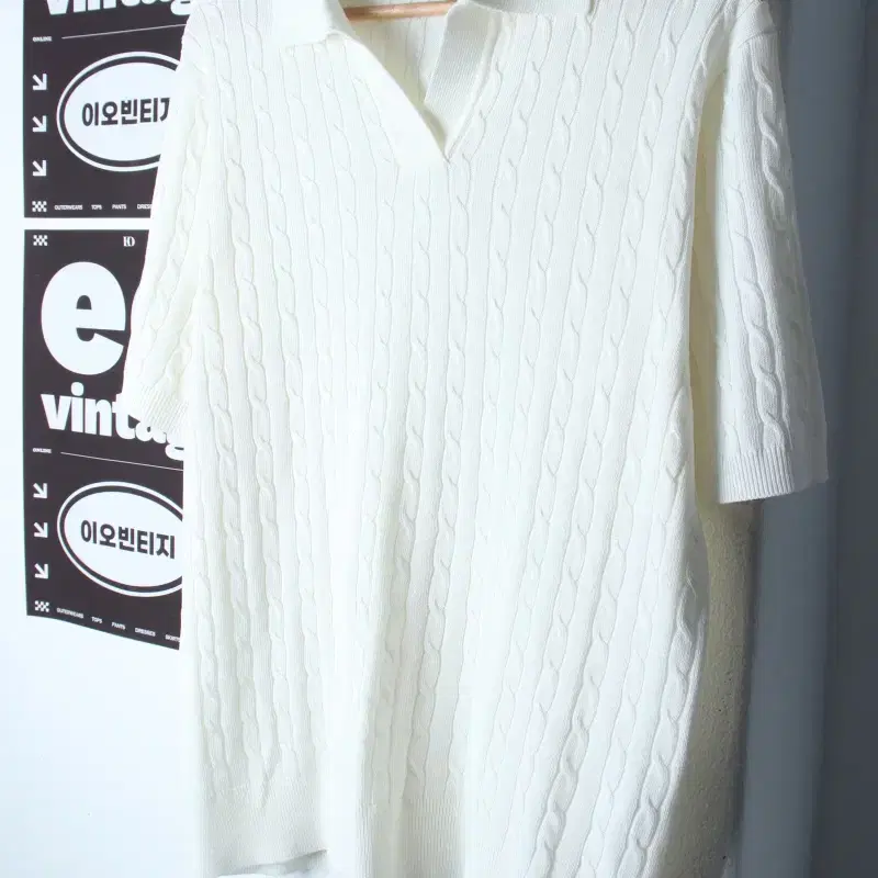 W(M-XL) 커스텀어클락 반팔 카라 티셔츠 니트 브이넥-H35636