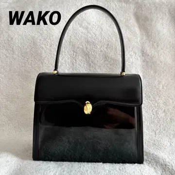 WAKO 긴자 와코 핸드백 패턴트 레더 천연 가죽 블랙 골드 플랩