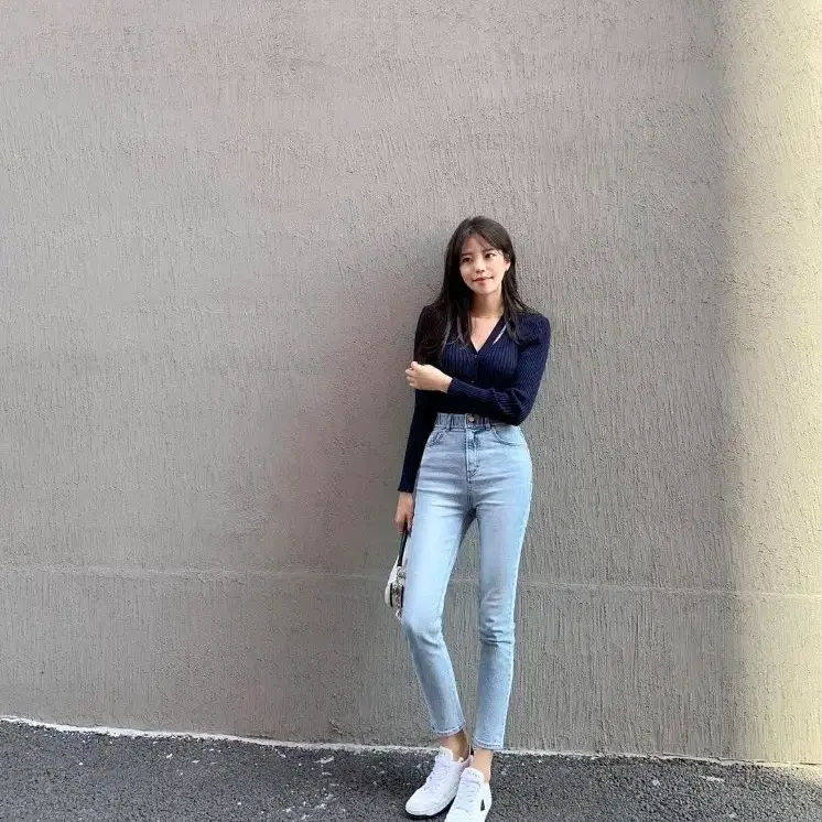 하와 투버튼 연청 데님 M