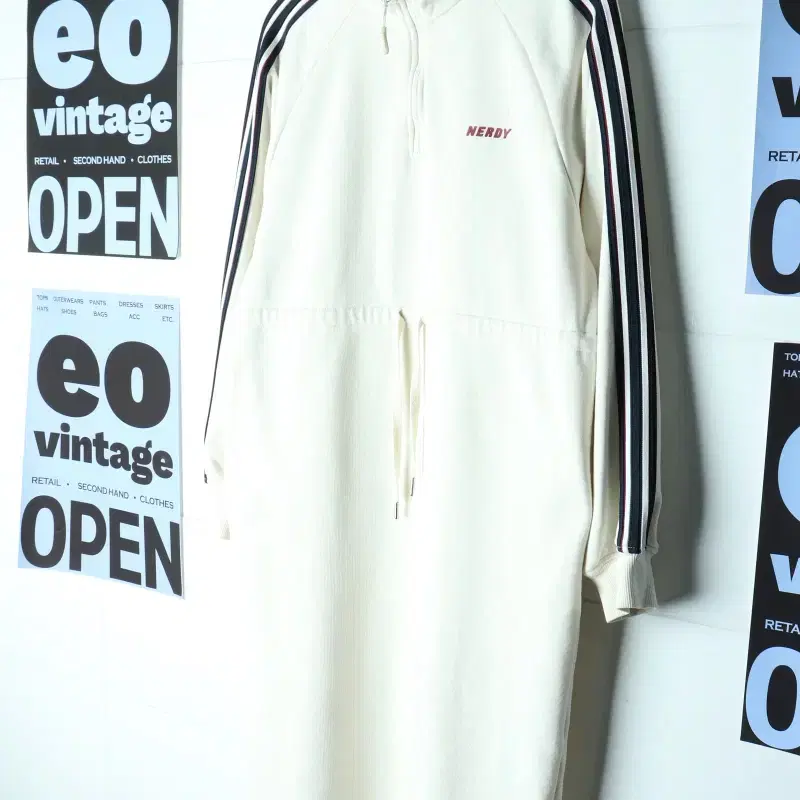 W(M-L) 널디 드레스 원피스 반집업 아이보리 삼선 롱-H35736