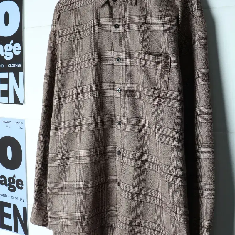 (M-L) 브랜드빈티지 셔츠 남방 체크 브라운 헤링본 아메카지-H35747