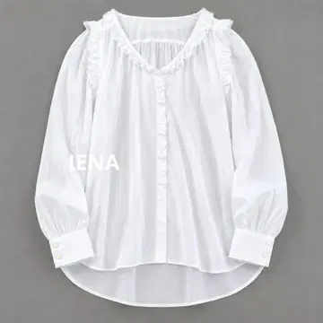 이에나 IENA 코튼 보일 프릴 블라우스 긴팔 화이트 36 사이즈 셔츠
