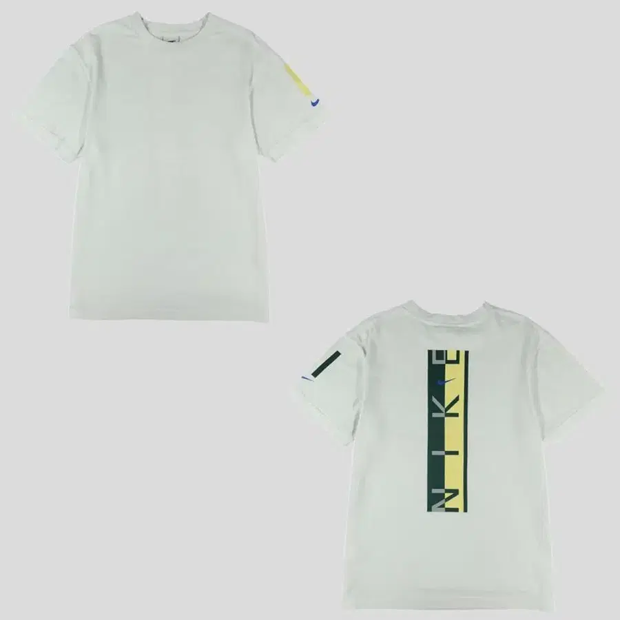 나이키 90s 화이트 그린 옐로우 스우시 스펠아웃 빅로고 올드스쿨 반팔 티셔츠 M