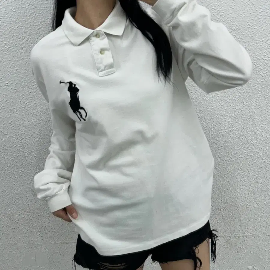 폴로 랄프로렌 블랙 빅포니 화이트 PK티 L
