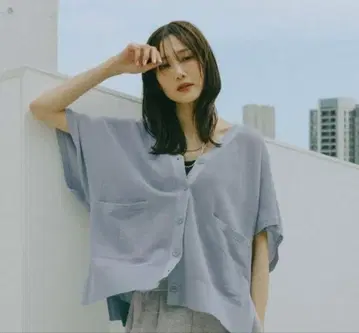 GLOBAL WORK 사라사라DRY V넥 가디건 반팔 L 사이즈