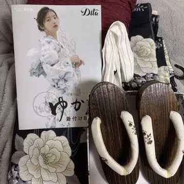 Dita 유카타 나기노 후지나가레 네이비 네이비 블랙 여름 축제