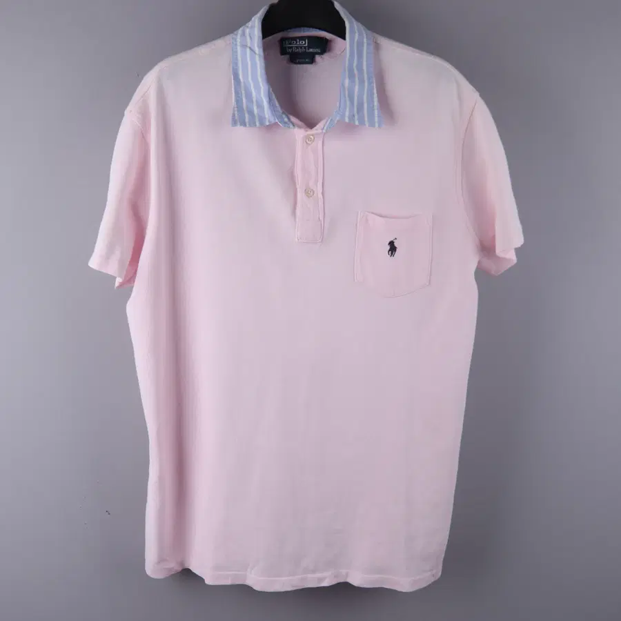 폴로 랄프로렌 카라 스트라이프 카라티 반팔 핑크 (XL)