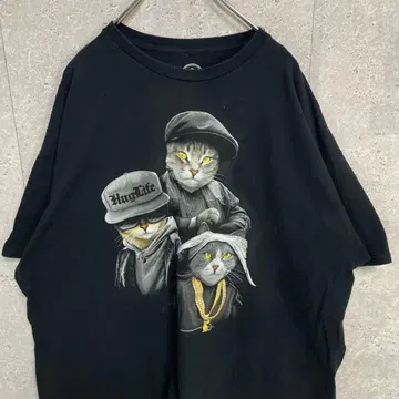 DOM 스트릿 캣 고양이 애니멀 블랙 T셔츠 2XL