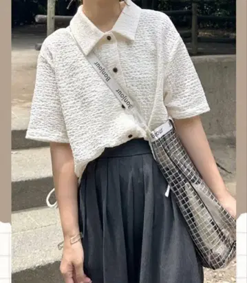 사이드 개더 자카드 셔츠 아이보리 프리 사이즈