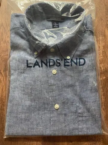 [새상품] LANDS'END 린넨 셔츠 반팔 블루 L