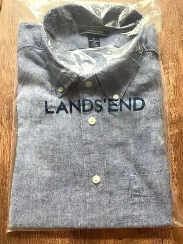 [새상품] LANDS'END 린넨 셔츠 반팔 블루 L