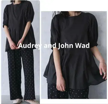 Audrey and John Wad 블라우스 블랙 반팔 5부 소매