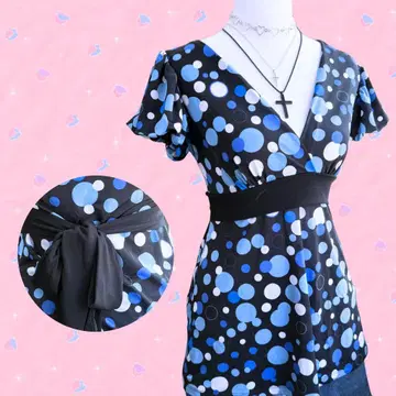 USA Y2K 빈티지 도트 무늬 리본 상의 00s Rue21