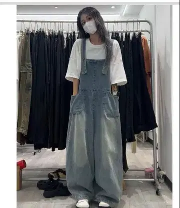 데님 살로펫 오버롤 와이드 팬츠