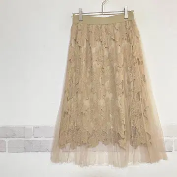 꽃무늬 자수 레이스 튤 롱 스커트 허리밴딩 깔끔한 코디 K387