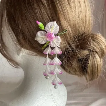 츠마미세이쿠 창포꽃 늘어뜨린 장식 빗 순수 실크 머리 장식 핑크 계열