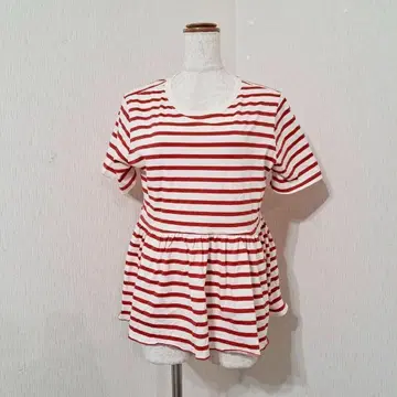 ZARA 보더 무늬 개더 헴 티셔츠 ( M ) 면 100% 모로코 제조